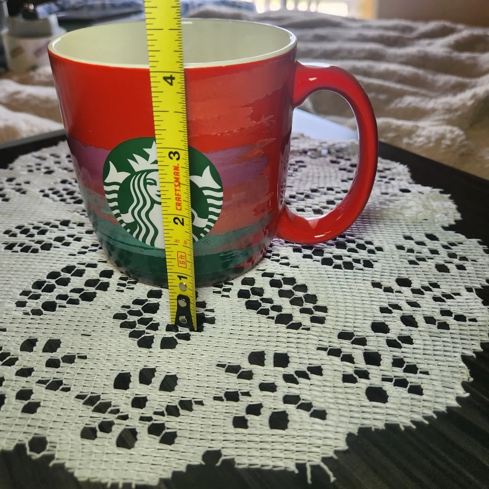 Starbucks 2021 Holiday Mug Red Green Purple Brush Strokes Large 18oz Coffee Cup